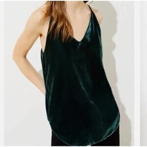LOFT Tank Top Velvet Rayon Cami V-Neck Spaghetti Strap Sleeveless Green Small